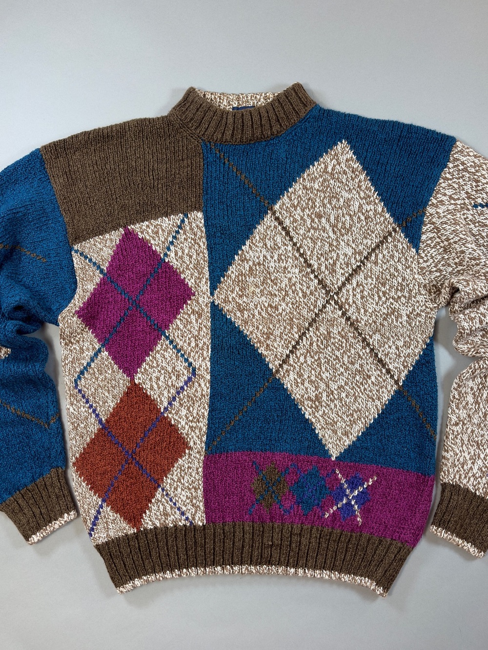 Vintage 80s 90s Colours Alexander Julian Handframed Linen Cotton Argyle Sweater